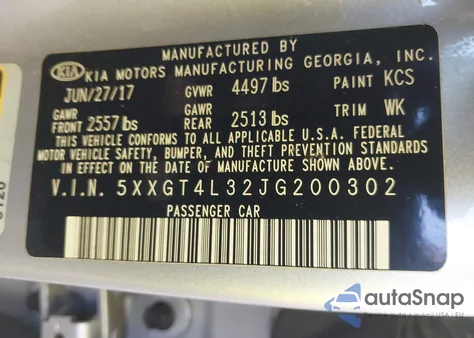 2018 Kia Optima Lx/S из США, поврежденный, VIN 5XXGT4L32JG200302